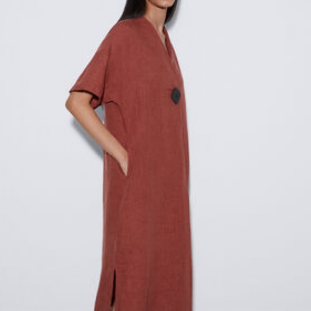 NWT Adolfo Dominguez 100% Linen Long Dress with Button, Size S